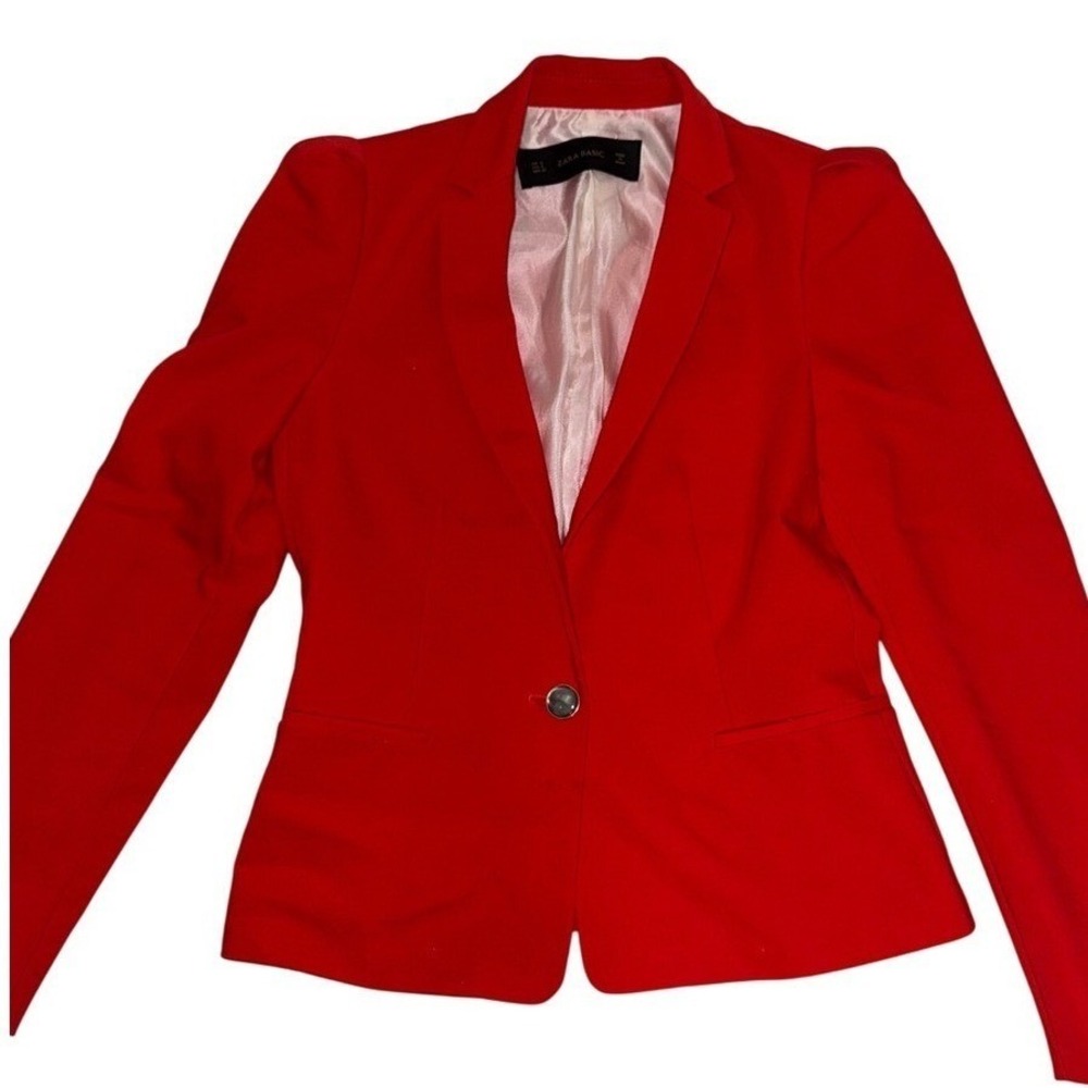 Zara Red Button Front Blazer Business Casual Preppy Women's Size S